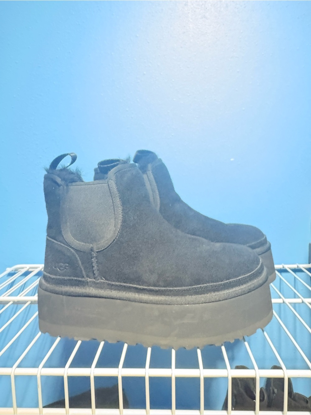 UGG Black Platform Chelsea Boots with Shearling Trim